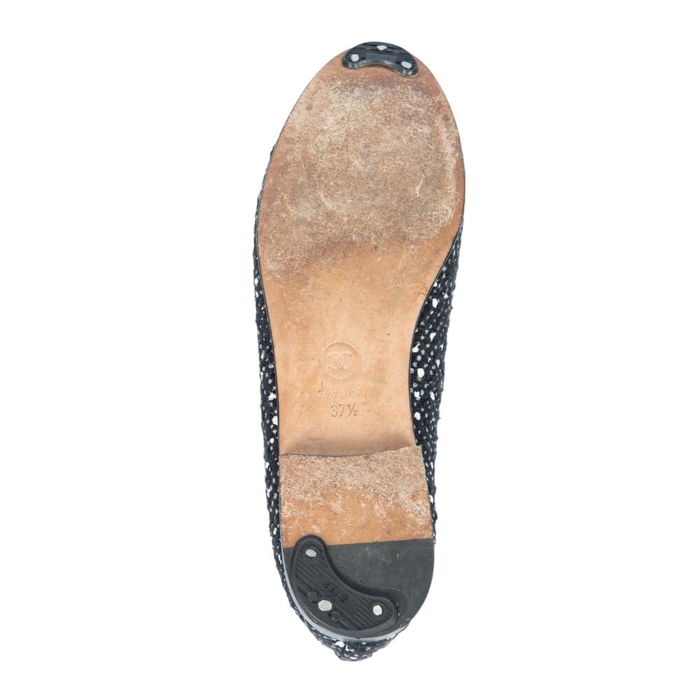 CHANEL Black Tweed CC Cap Toe Ballet Flats Size 37.5 US 7.5 - Picture 4 of 4